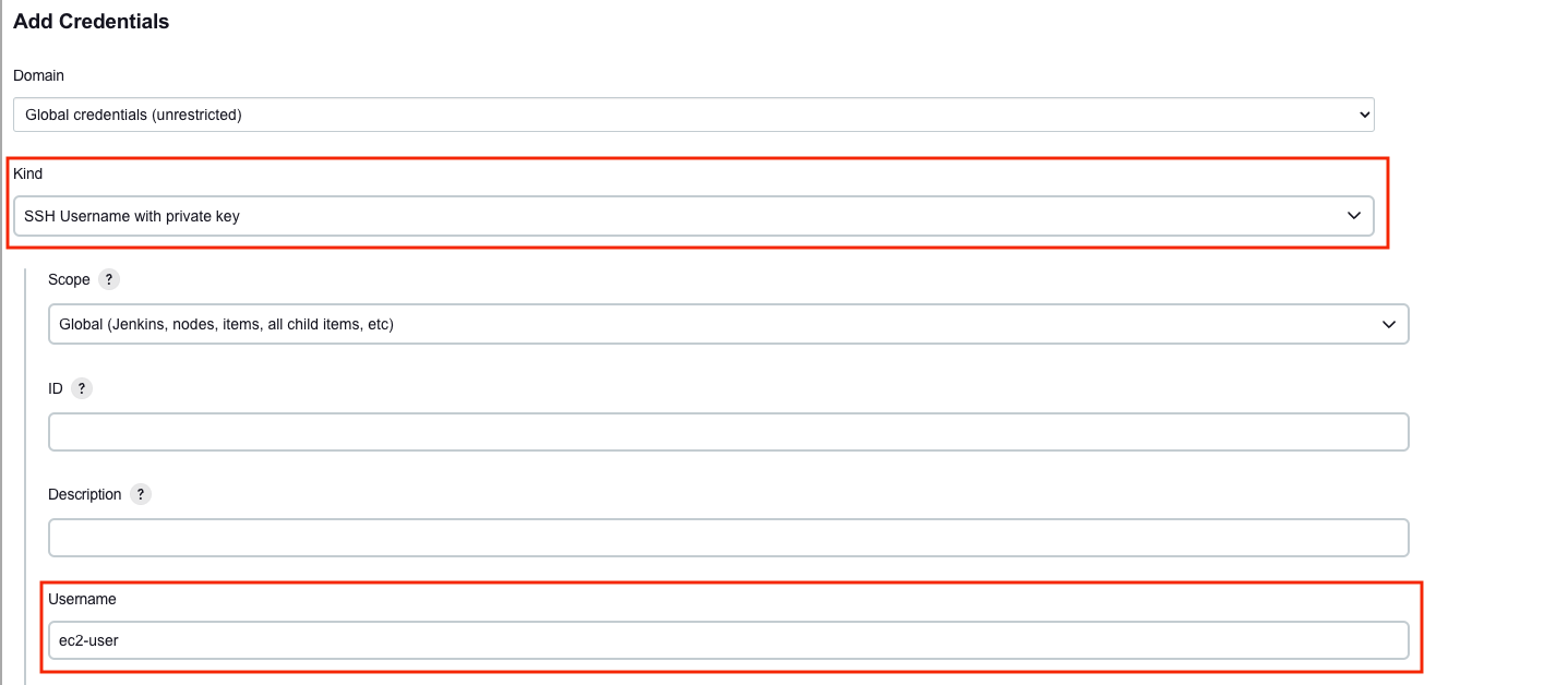 Set Kind to SSH Username with private key.